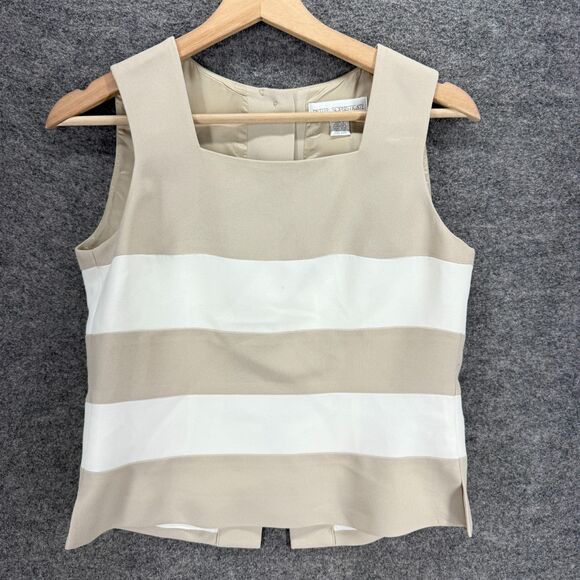 Petite Sophisticate Tops - Petite Sophisticate Blouse Women 4 Beige Striped Button Sleeveless Square Neck